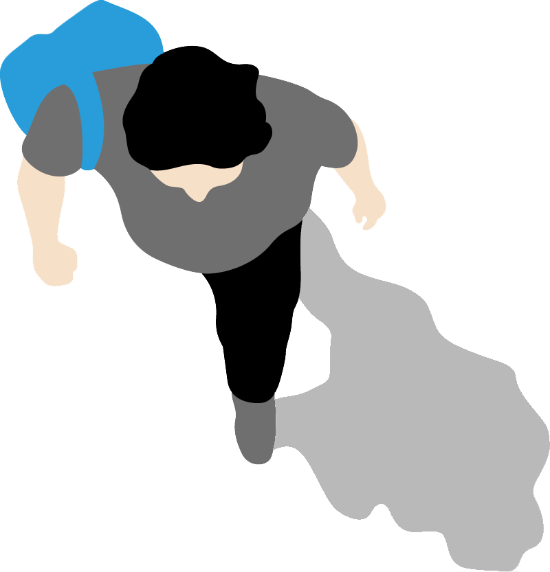 A graphic of a person walking with a backpack